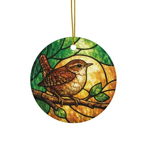 Wren King of Birds Suncatcher Ornament Ceramic Ornament | Irish Folklore |  Small Irish King of Birds Ornament  Folklore Inspired Window Hanging - Emerald Green & Amber Glass Art - Perfect Gift for...