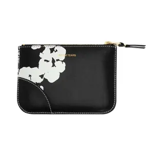 Denim Tears x Comme des Garçons The Cotton Wreath Logo Leather Zip Pouch Black White