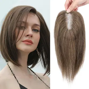 Vasilia Hair Toppers for Women light brown 10inch  Hair Toppers for Women 100% Remy Human Hair  Toppers for Women with Thinning Hair Short Hair Pieces for Women Real Hair Toppers Grey hair pieces for Wide parting&hair loss&Cover gray hair Mother's Day