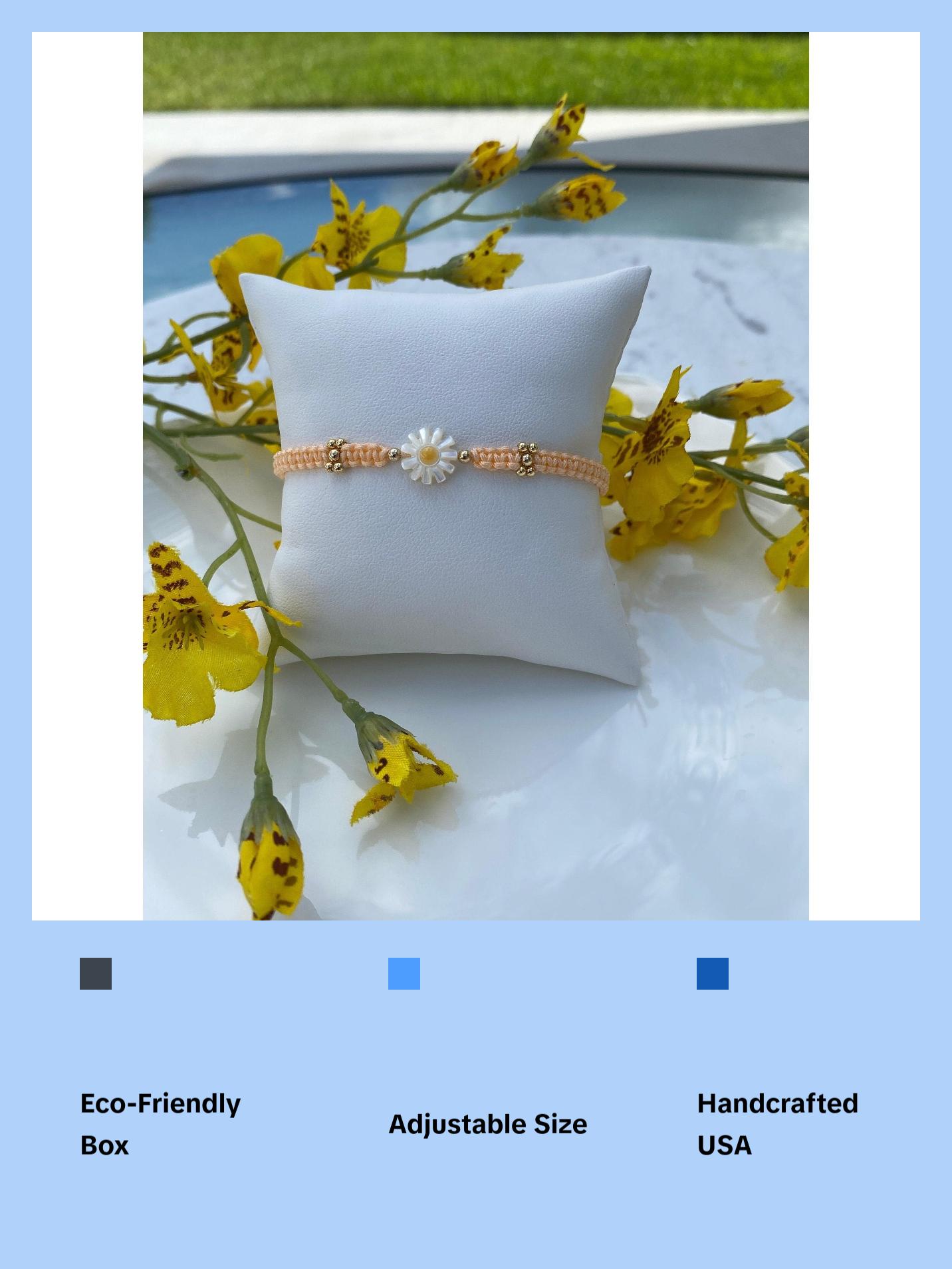 Adjustable Macrame Daisy Flower Bracelet