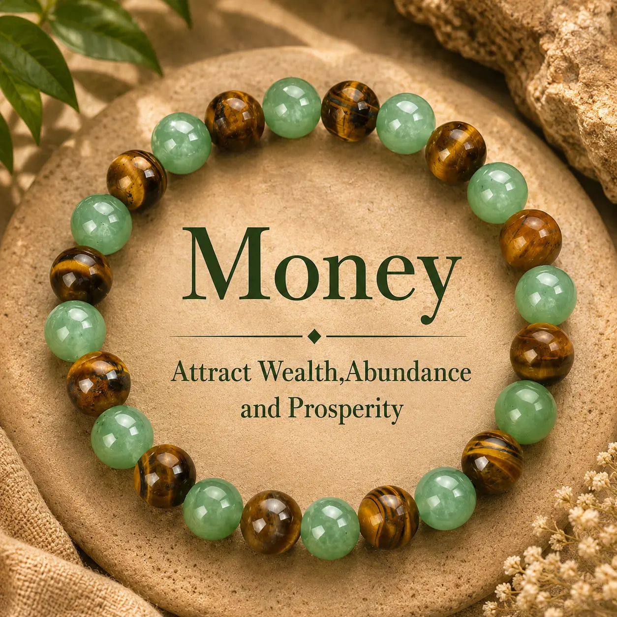 Tiger Eye & Green Aventurine Crystal Bracelet for Abundance, Unisex Prosperity Jewelry with Adjustable Charms to Attract Wealth (5.9-7.87 inches), Anniversary, Crystal Charms, Unisex Wear