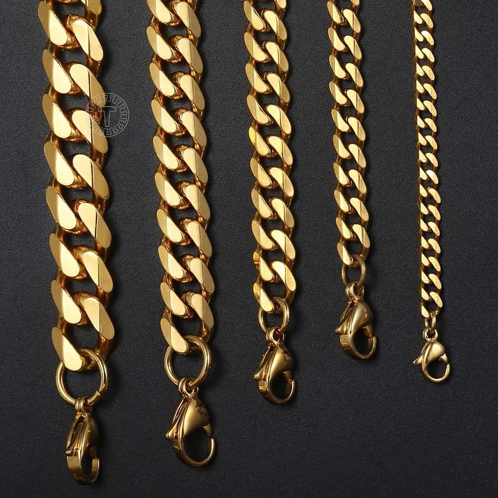 3-11mm Stainless Steel Necklace  for Men Women Cuban Link Chain Gold Color Choker Basic Punk Jewelry 18inch-30inch