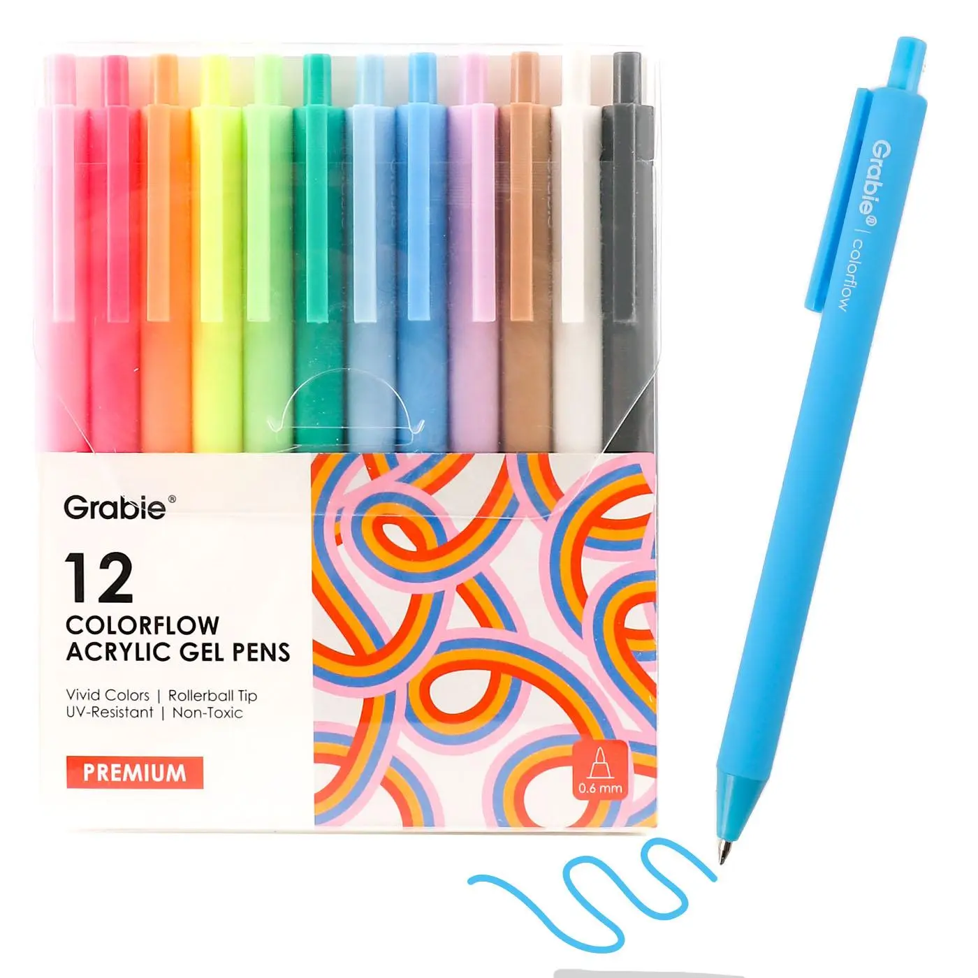 Grabie Retractable Colorflow Acrylic Gel Pen Set of 12, Back to School, Class Reward Gift Idea, School Supplies, Colored Pens Set, Drawing Tools, Drawing Pen, Colored Gel Pens