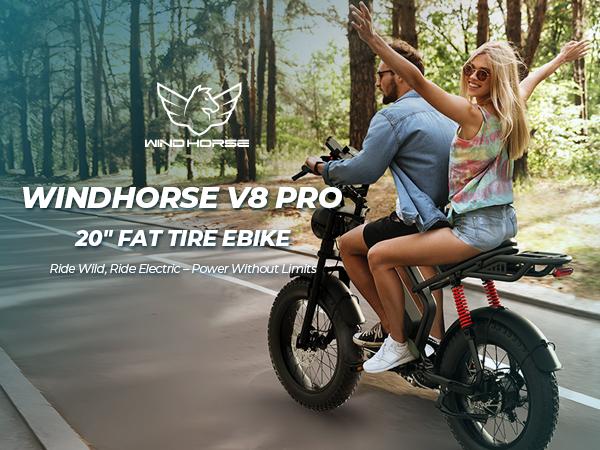 Windhorse V8 Pro Electric Bike for Adults, 20" Fat Tire EBike 31MPH, 65Miles PAS Range, 1500W Peak Motor Electric Dirt Bike with Long Seat, Rear Rack, 48V 15.6AH Battery All-Terrain Electric Mountain Bike for Off-Road Electric bmx, UL2849 Certified