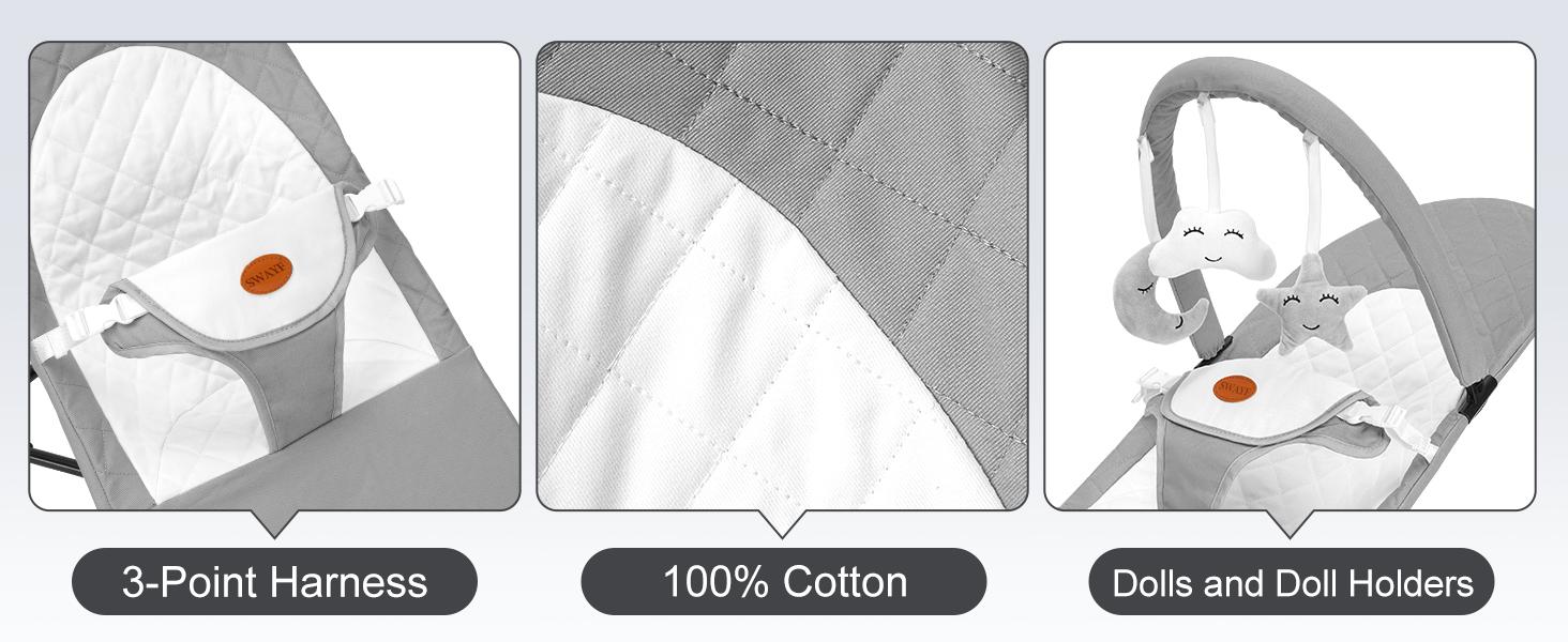 Baby Bouncer, Portable Baby Bouncer Seat for Baby 4-18 Months, 3 Modes for Bouncing or Stationary Use, Infant Chair Rocker with Removable Hanging Toys