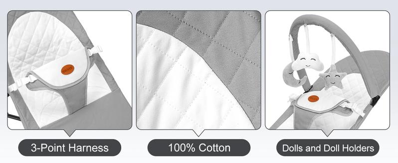 Baby Bouncer, Portable Baby Bouncer Seat for Baby 4-18 Months, 3 Modes for Bouncing or Stationary Use, Infant Chair Rocker with Removable Hanging Toys