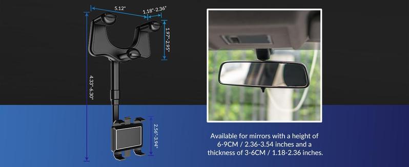 IMOLI 360° Rotating Rearview Mirror Phone Holder: Retractable, Durable, Strong Grip, Detachable Universal Design - Suitable For Most Mobile Phones