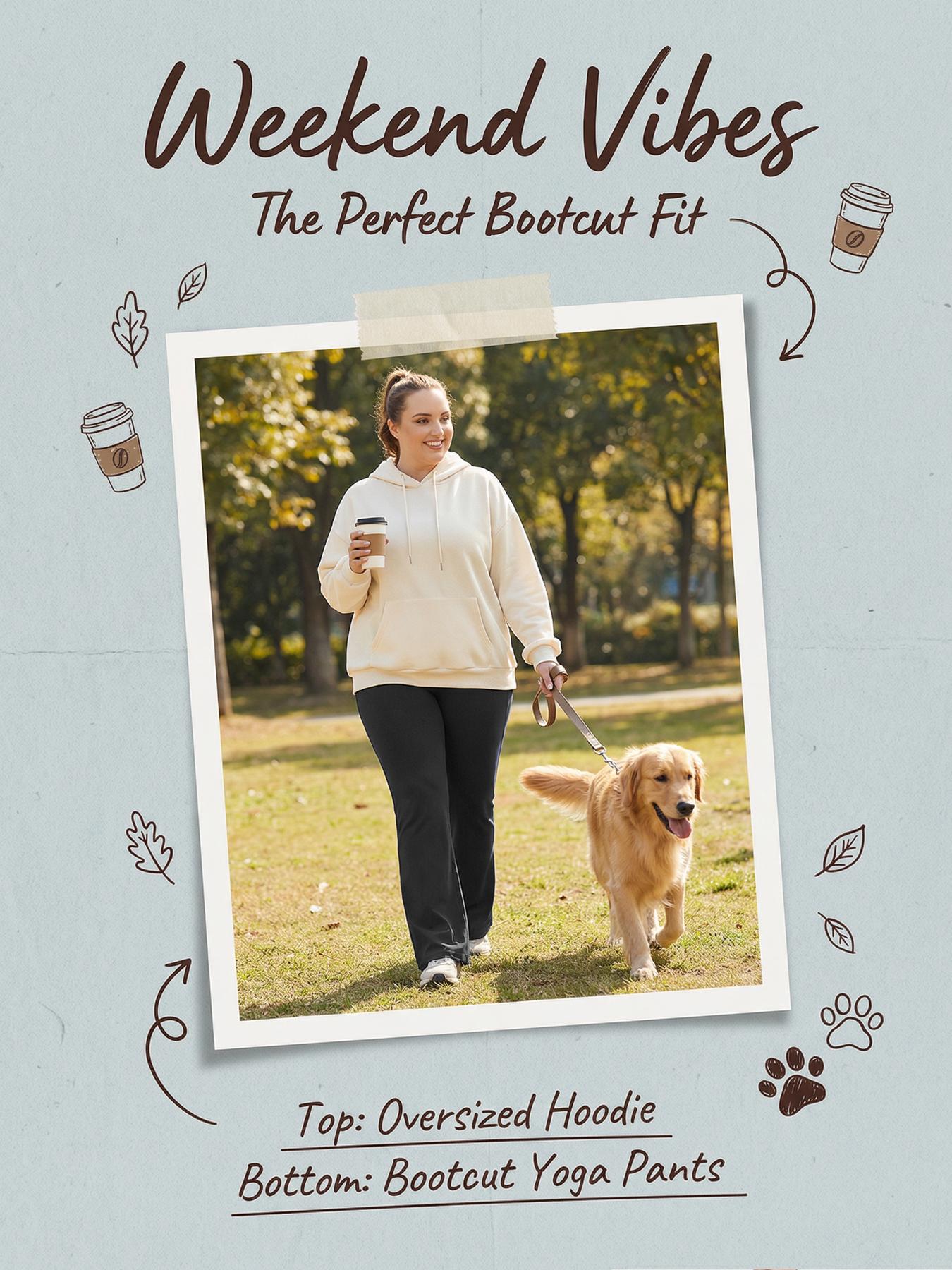 1-Pack Black Plus Size High-Waisted Flare Pants, Tummy Control Stretch Wide-Leg Bell-Bottoms with Pockets, Stretch Pockets Casual Formal All-Season Wear, Wide-Leg Flare,  High-Waisted Tummy Contro