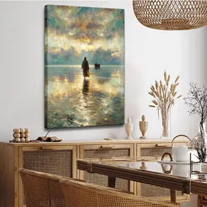 Framed Jesus Pictures for Wall God Canvas Wall Art Jesus Walking on Water Paintings print for Living Room Christian Art Decor Religious Posters Ready to Hang