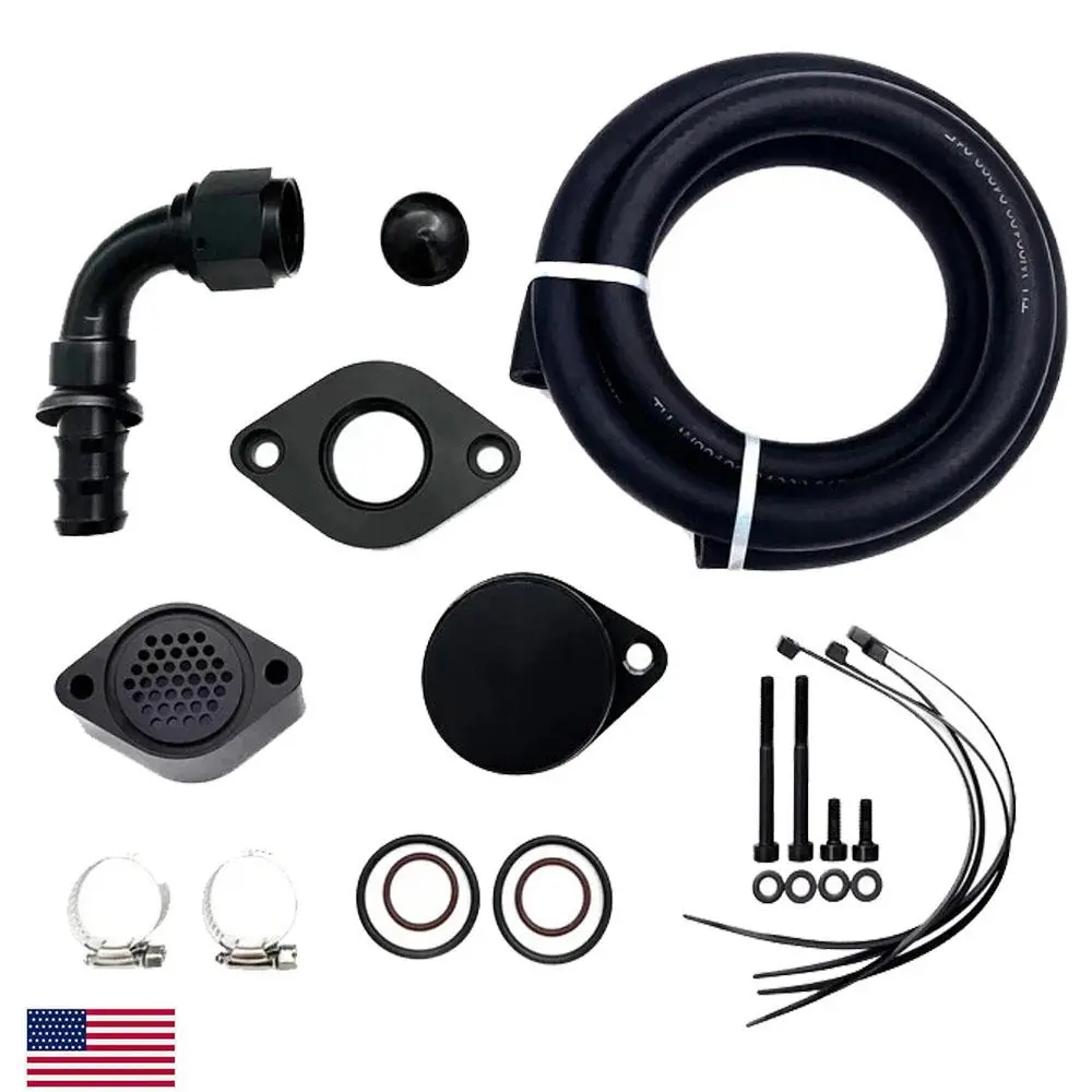 CCV PCV Crankcase Ventilation Delete Kit for 2011-2020 Ford 6.7L Powerstroke F250-F750, Black Anodized Aluminum with Heat Resistant Silicone Hose, Reduce Oil Sludge Improve Engine Combustion Efficiency