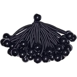 50-Piece Ball Bungee Cord (Black, 4"), UV Resistant, Antioxidant, Secure Tie Down