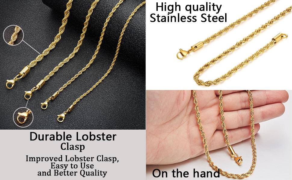 Jewelfairy 3mm Stainless Steel Tone Rope Twist Chain Necklace, Stainless Steel Necklace Chain for Men Women and Boys rope jewelry