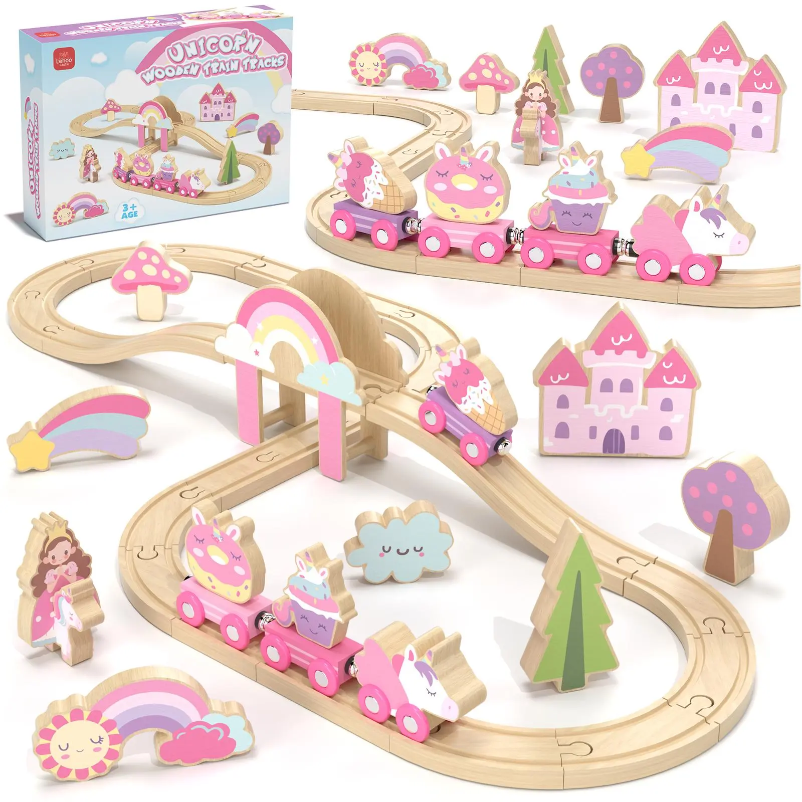 Unicorn Wooden Train Set, Train Set for kids, Wooden Train Track for Girls, Train Set with Tracks & Accessories, Unicorn Toys for Girls, Montessori Toys for Boys & Girls, Birthday Christmas Gifts for Little Girls Rc Model Car Remote Controlled Car