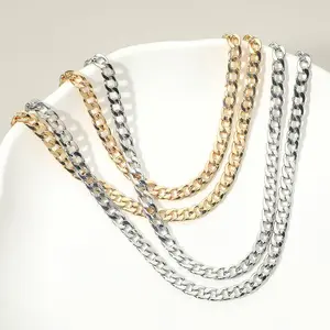Gold Dipped Double Layer Cuban Chain Necklace: Rhodium & Gold