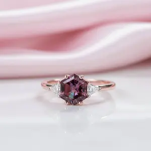 2ct Hexagon Lab Grown Alexandrite Gemstone Ring