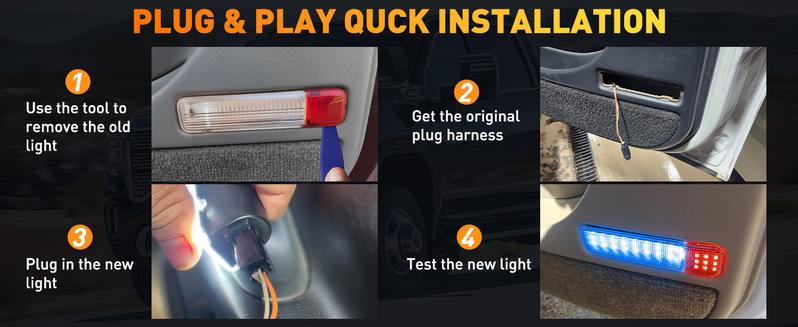 Nilight 2PCS LED Interior Door Panel Light Courtesy Warning Lights Blue Red Plug and Play Compatible with Chevy GMC C/K Silverado Sierra 1500 2500 3500 HD Suburban Cadillac Escalade Hummer H2