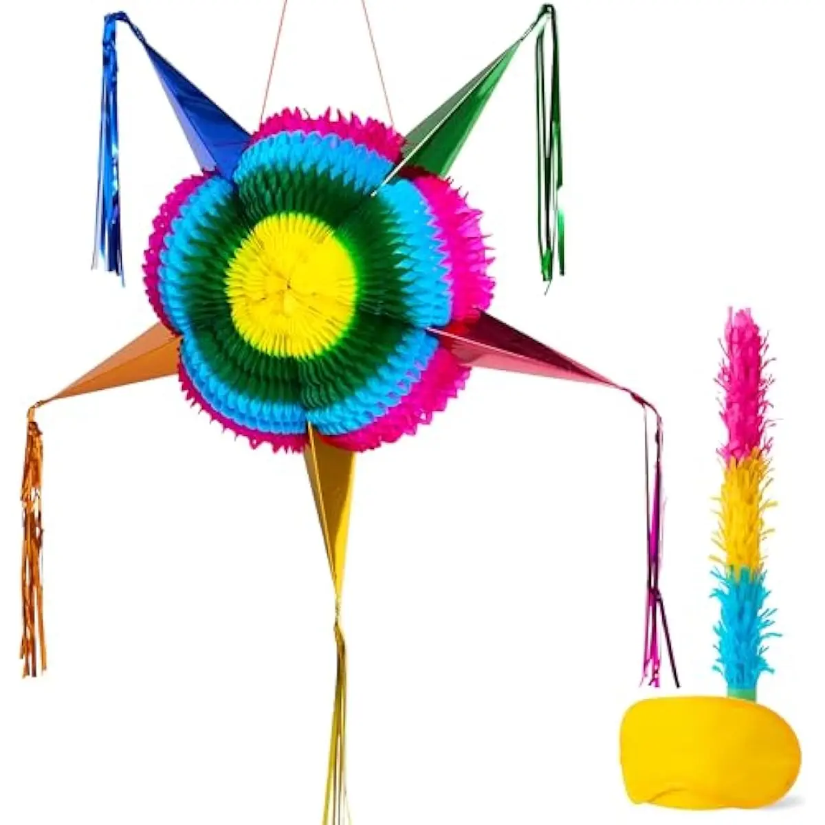 33 Inch Large Star Pinata, Foldable Mexican Fiesta Pinata with Vibrant Honeycomb Center, Traditional Colorful Party Decorations for Cinco De Mayo, Kids Birthday Supplies & Taco Tuesday