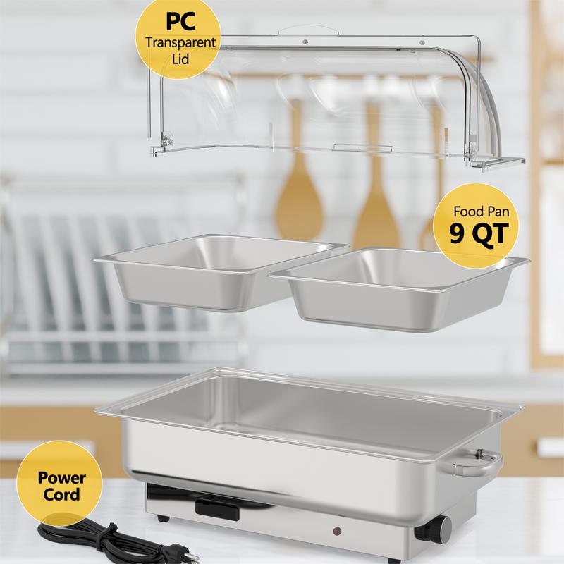 【GARVEE】2 Pack Electric Chafing Dishes Buffet Set with 400W Heating Element, Food-Grade Stainless Steel, 2 Half-Size Pan & 1 Full-Size Pan for Versatile Serving