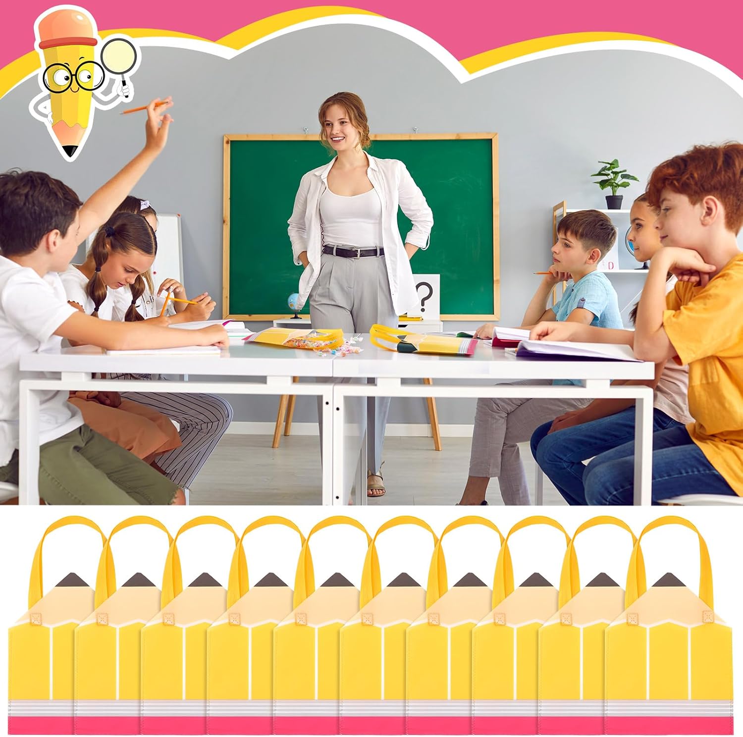 Graduation Goodie Bags Pencil Gift Bags Non Woven Crayon Handbags Crayon Bags Party Favors Bag for Student Teacher Christian,Birthday Thanksgiving Back to School Welcome First Day of School Graduation Gift,Classroom Gift Exchange