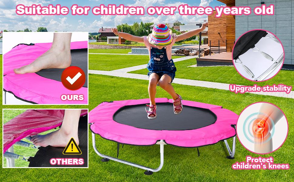 Trampoline for Kids,Trampoline ASTM Approved 55'' Mini Trampoline with Safety Enclosure Net, No-Gap Safe Design, Easy to Assemble 4.6 Ft Outdoor Indoor Trampoline,Swing,Sandbag,Ring,Ocean Balls, Small Trampoline Gift for boys girls