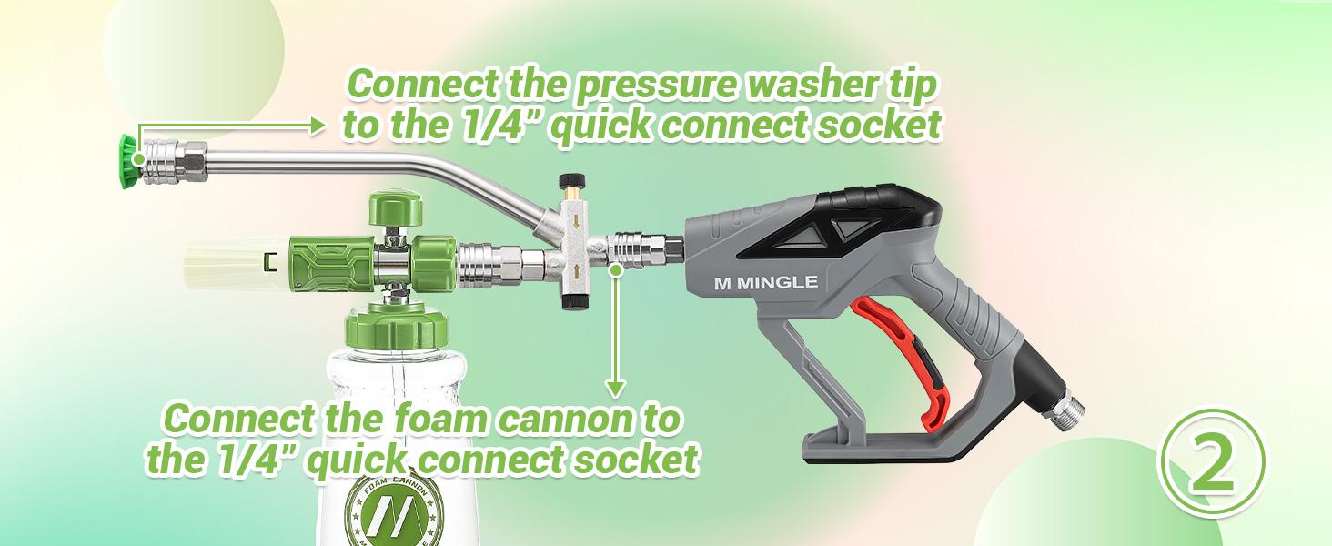 M MINGLE Foam Cannon for Pressure Washer with Dual-Connector Tool, Dual Lance Pressure Washer Wand for Adjustable Snow Foam, M22 and 1/4" Quick Connect, 5 Pressure Washer Nozzle Tips, ChristmasGift