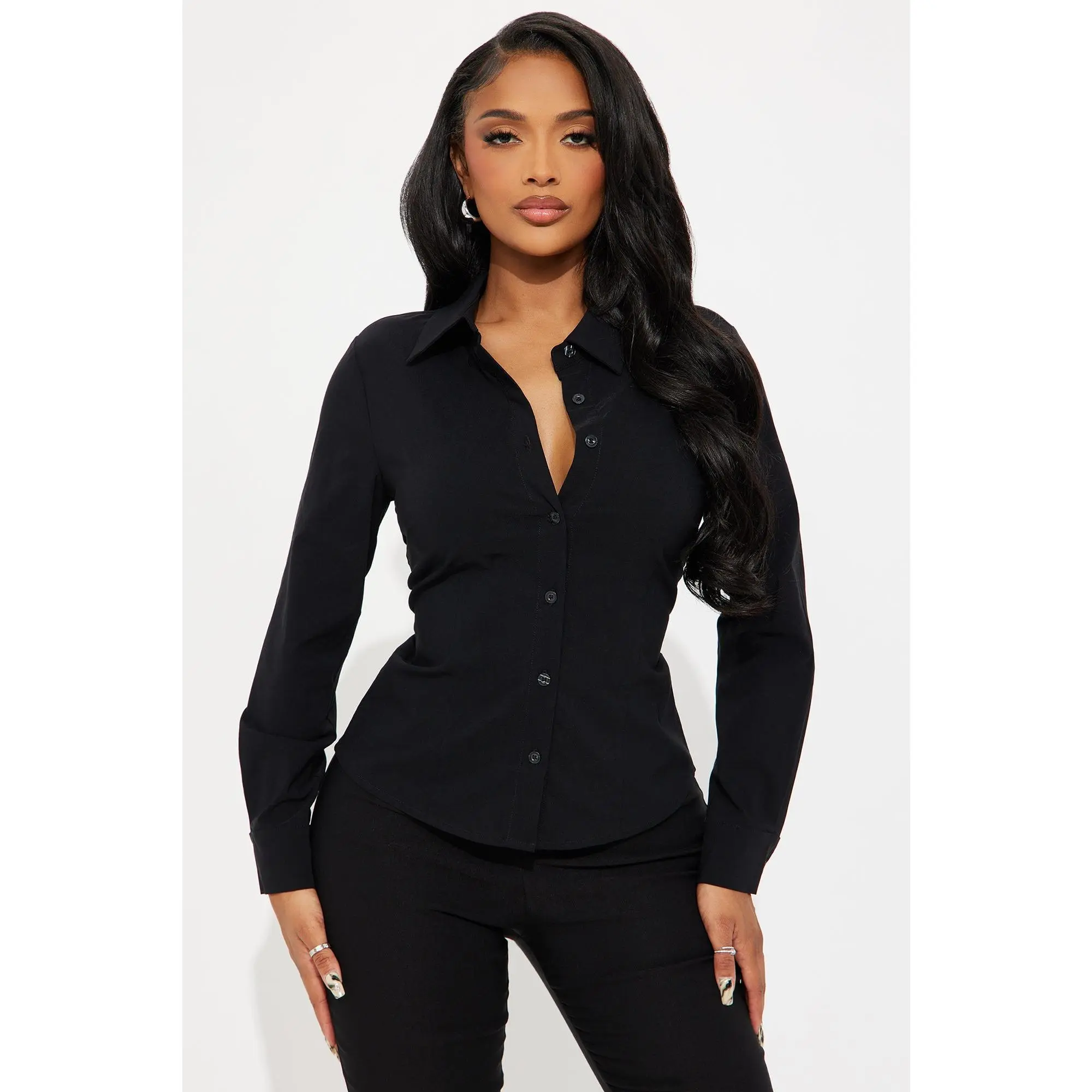 All Day Everyday Button Front Shirt - Black