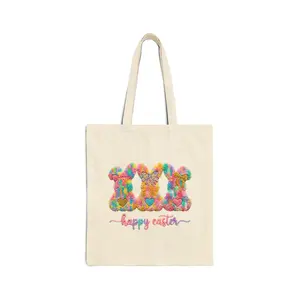 Happy Easter Bunnies Tote Bag Cotton Canvas Easter Gift Cute Bunny Shopping Bag 15" X 16" Easter Bunny Tote Bag Cute Easter Tote Bag Cotton Canvas Tote Bag Cute Bunny Tote Bag Reusable Shopping Tote...