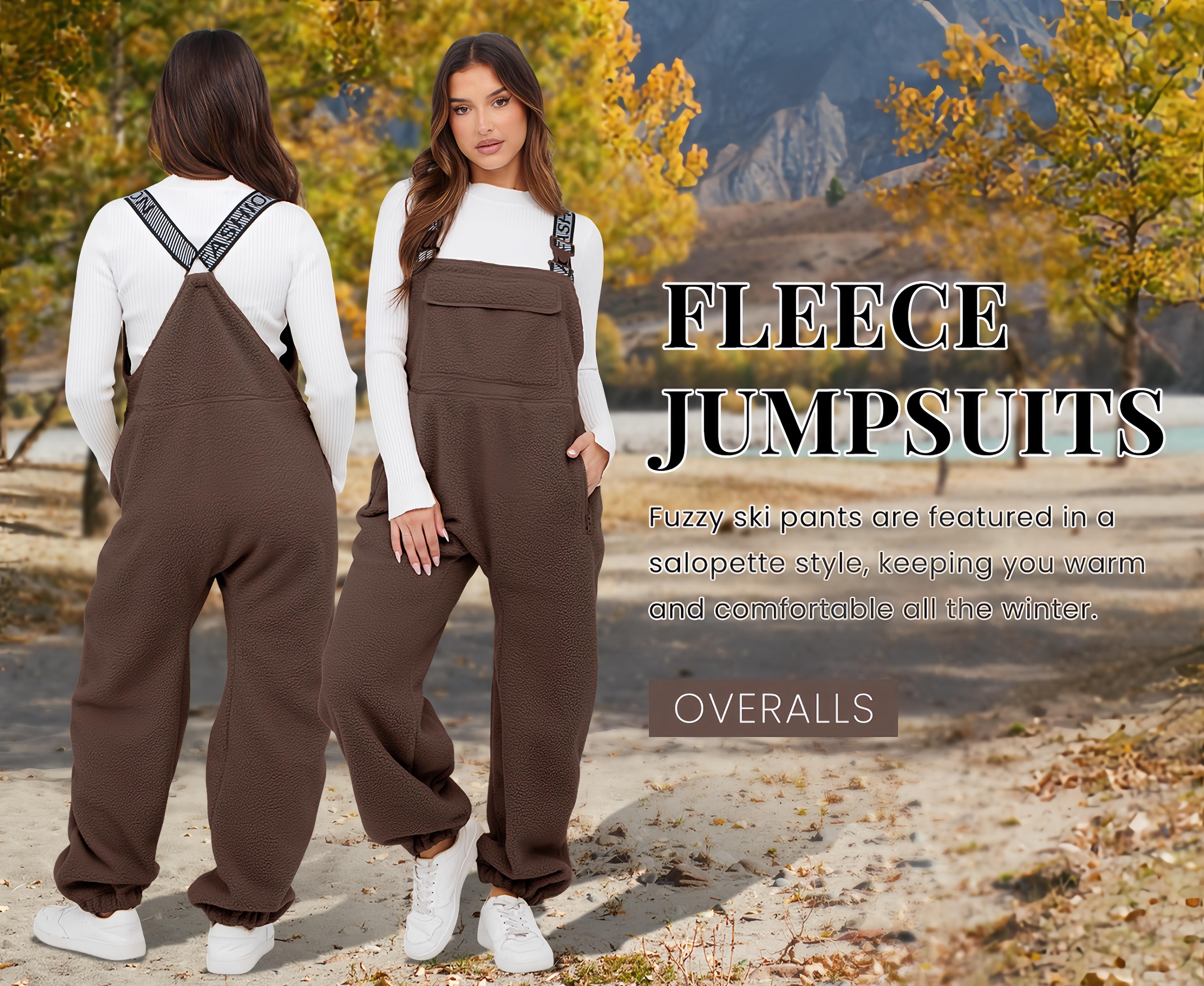 UANEO Women's Sherpa Overall Jumpsuits Pants Fleece Lined Sleeveless Overalls with Adjustable Straps Roomgy Pocket Winter Ski Bib Pants FallFreshness Womenswear