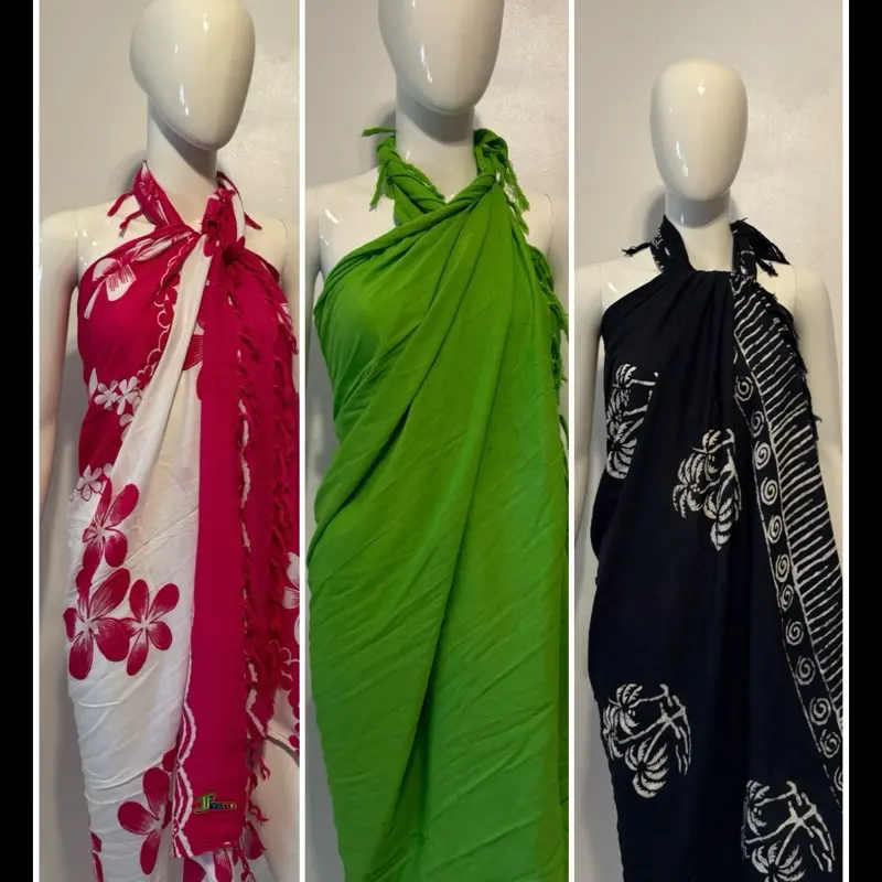 3 Fearce Sarongs - multi color (fuchsia, green, black palm tree)