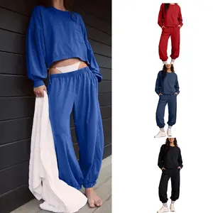 UANEO Women's Track Suits 2-Piece Lounge Set – Long Sleeve Crewneck Top & Jogger Pants with Pockets, Casual Comfort Outfit