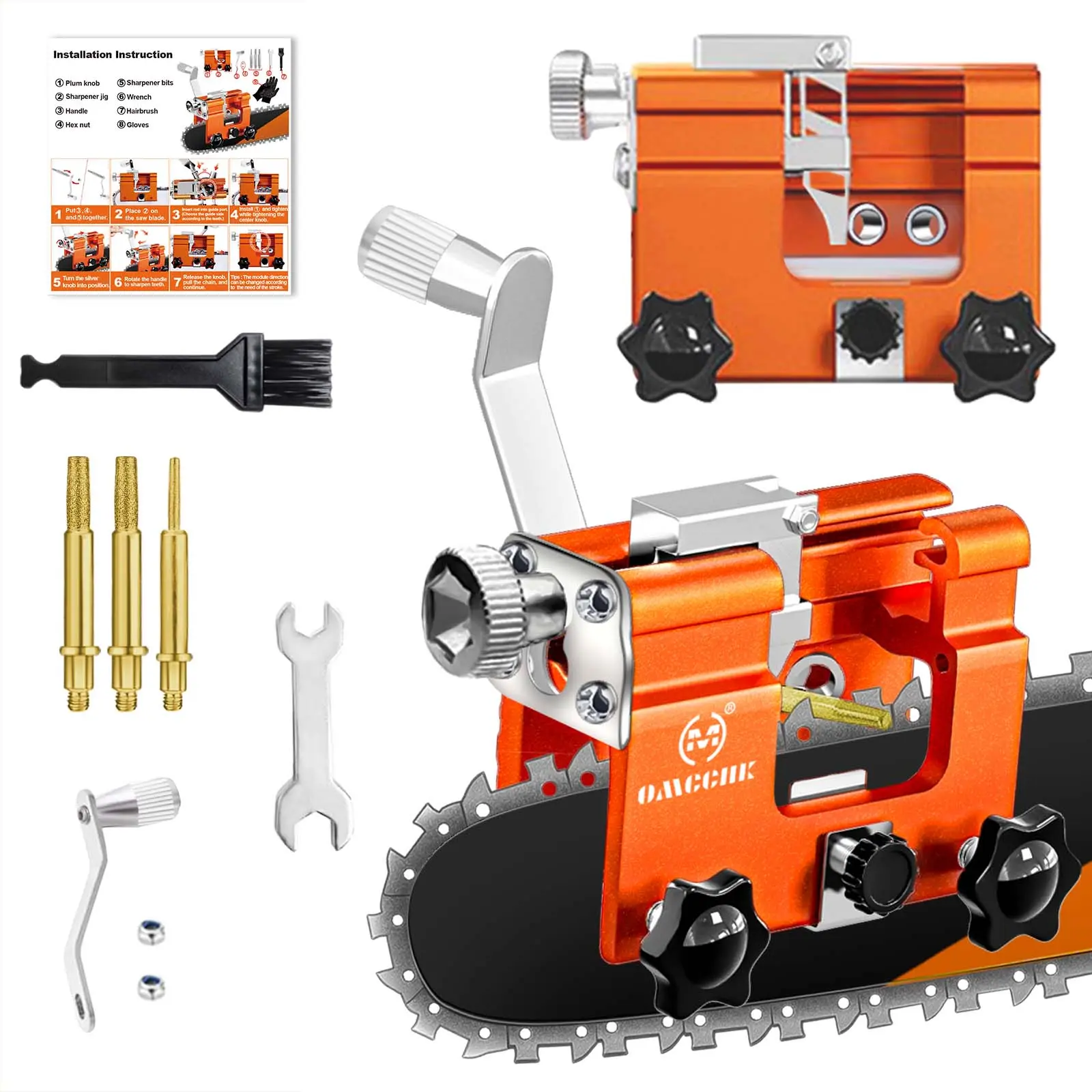 Portable Hand-Cranked Chainsaw Sharpener Universal Kit Burr Stone Brush Lumberjacks Garden