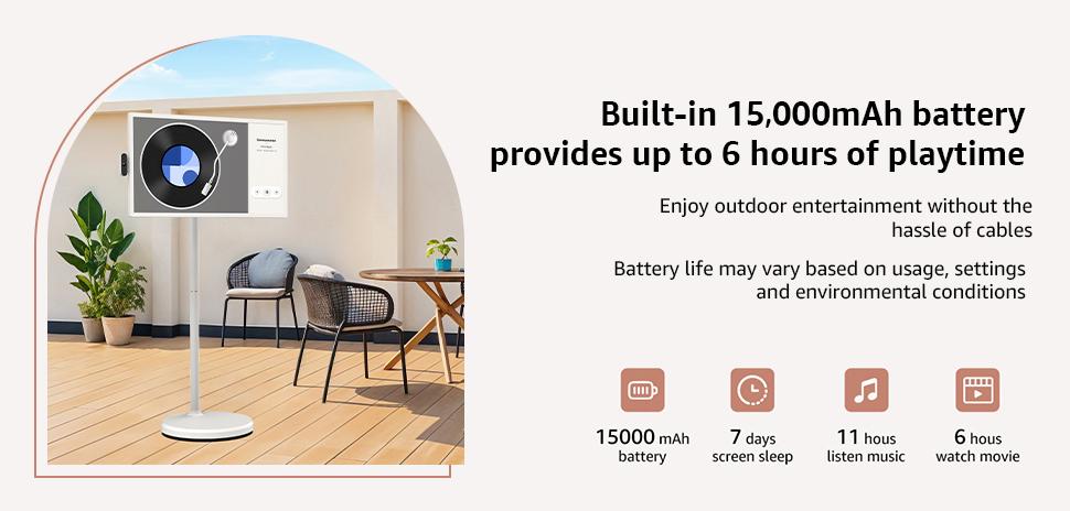 2026 Apolosign Gen 2 Portable TV, 32 inch True 4K UHD Portable Smart TV, Android 15, 15000mAh Battery, 16GB(8+8)RAM+256GB Storage, Android 14, Touch Screen Monitor, 8MP Camera, Voice Remote Control,WiFi 6, Support Google Calendar