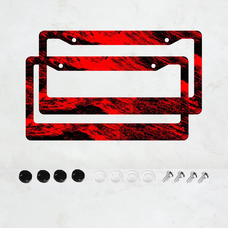 Red And Black Brush Mark License Plate Frame, Wild And Graffiti Style License Plate Frame, Colored License Plate Holder, Car Front And Rear License Plate Covers, Aluminum License Plate Frame with 2-Hole Screws, Size 12x6in