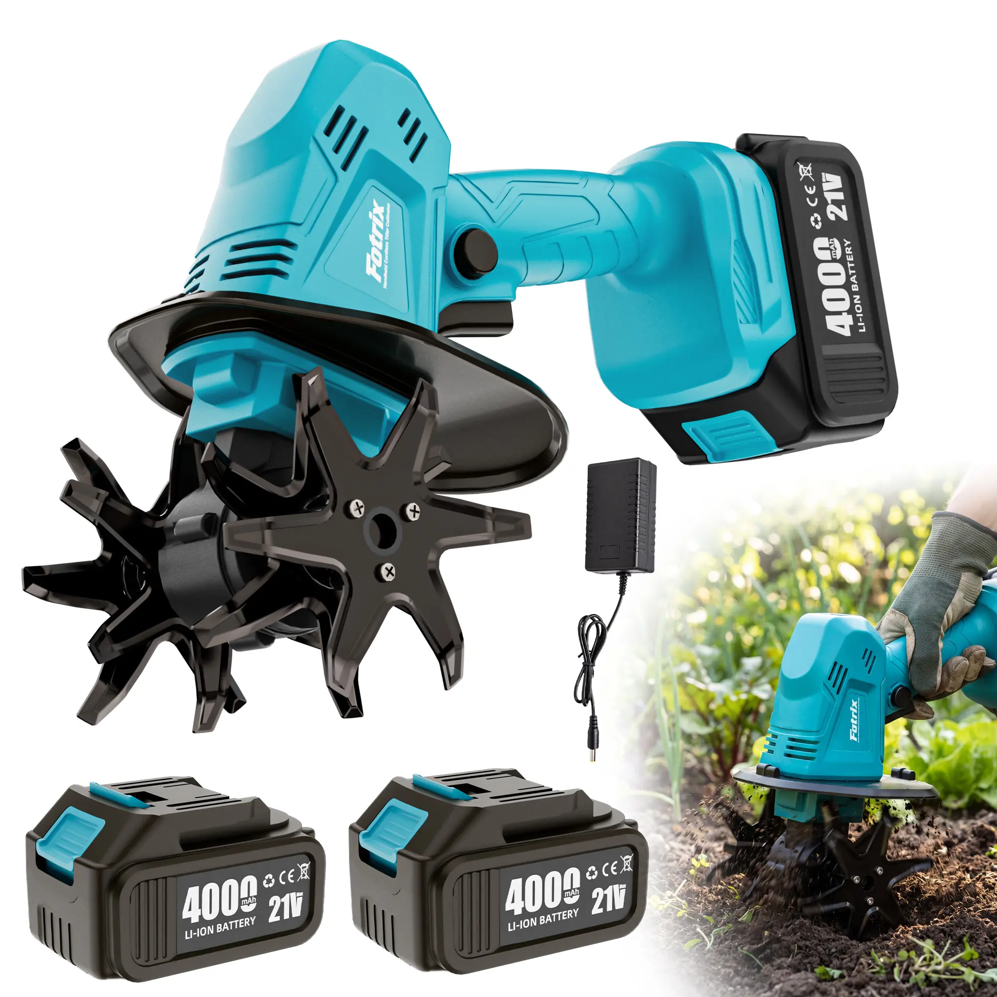 electric garden tiller Cordless Garden Tiller Cultivator with 2 x 4.0Ah Batteries, Mini Handheld Electric Tiller for Soil Cultivation, Weeding & Raised Garden Beds Tool Portable Power