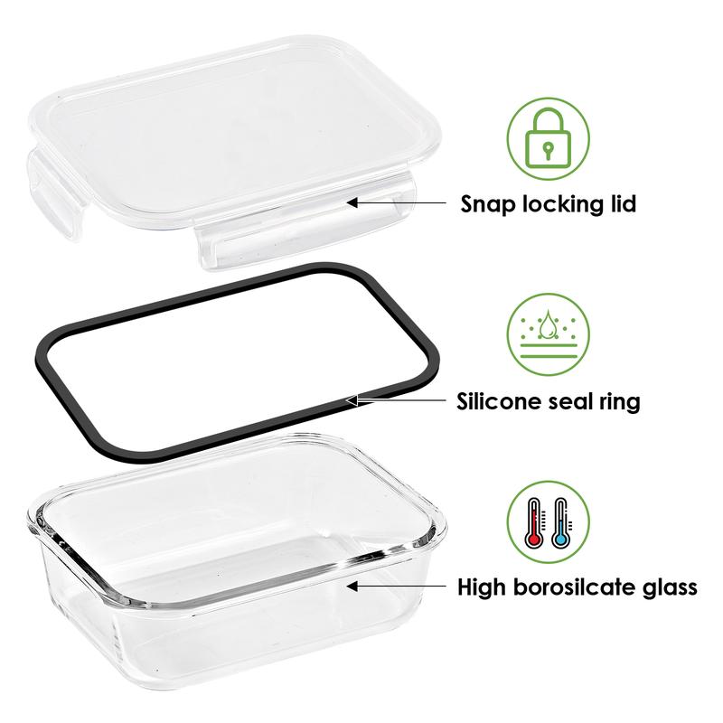 12Pack Airtight Glass Food Storage Containers with Lids,Microwave,  and Dishwasher  Kitchen Organizer, BPA-Free , Black/Gray Set Utensils