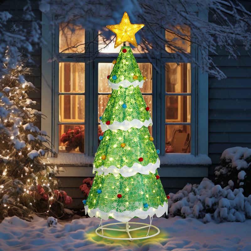6ft Pre-Lit Pop-Up Christmas Tree with 200 LED Lights, Large Holiday Party Christmas Decoration for Indoor and Outdoor Use, Green