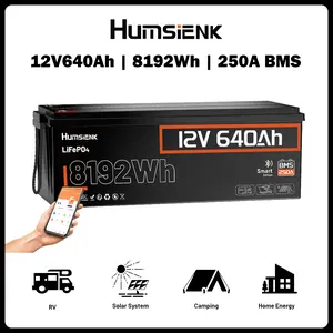 【Flash sale】HumsiENK 12V 640Ah LiFePO4 Lithium Battery Bluetooth 250A BMS 15000+ Cycles IP65 Low Temp Protection 8192Wh Output for Off-Grid Home Backup Solar Energy