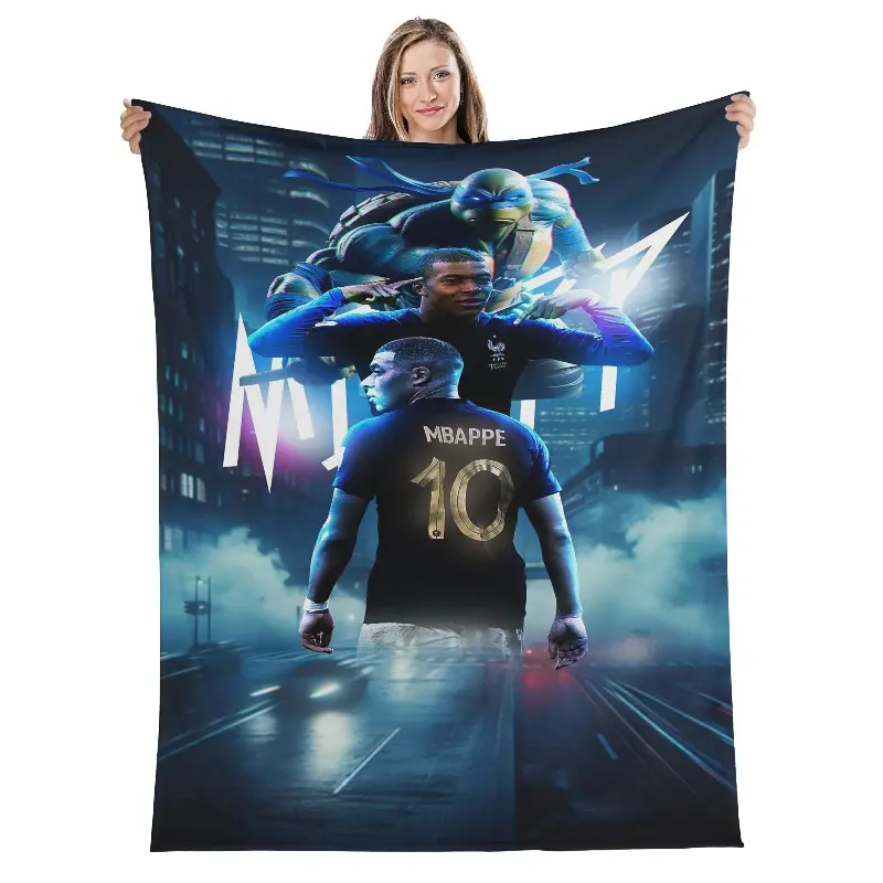 Kylian Mbappé Football Player Themed Classic Flannel Blanket, Wrinkle-Resistant, Breathable, All-Seasons Cozy Print Creative Design, Ideal for Bed & Sofa, Perfect Gift for Football Fans, Movies Enthusiasts