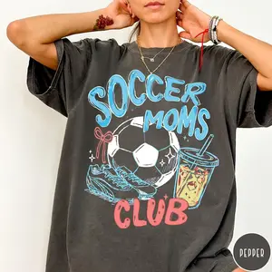 Soccer Moms Club Comfort Colors T-Shirt, Gameday Doodle Soccer Tee, Trendy Women's Soccer Shirt, Sports Mom Shirt, Game Day Tee
