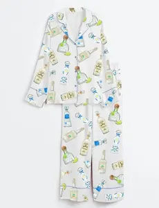 Tequila Bottles Watercolor Bar Cart Art Satin Pajama Set, Tequila Holiday Wine Nightwear, Pajamas Bottles Bar Sleepwear Gift For Her Summer