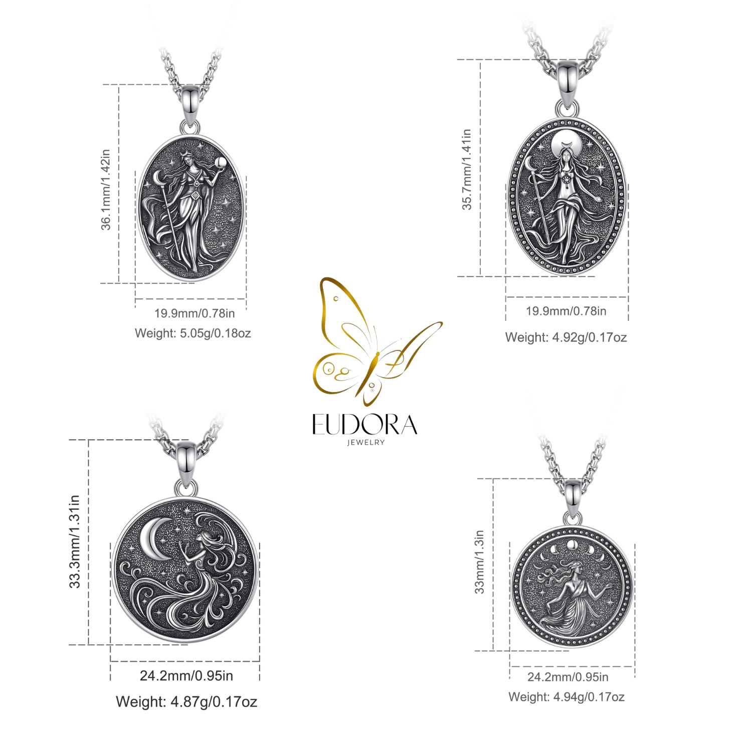 Eudora S925 Sliver Nox Goddess Necklace, Double Side Greek Mythology Feminine Pendant, Goddess of Night Protection Amulet for Women, Celestial Moon Stars Jewelry Nyx Hypoallergenic