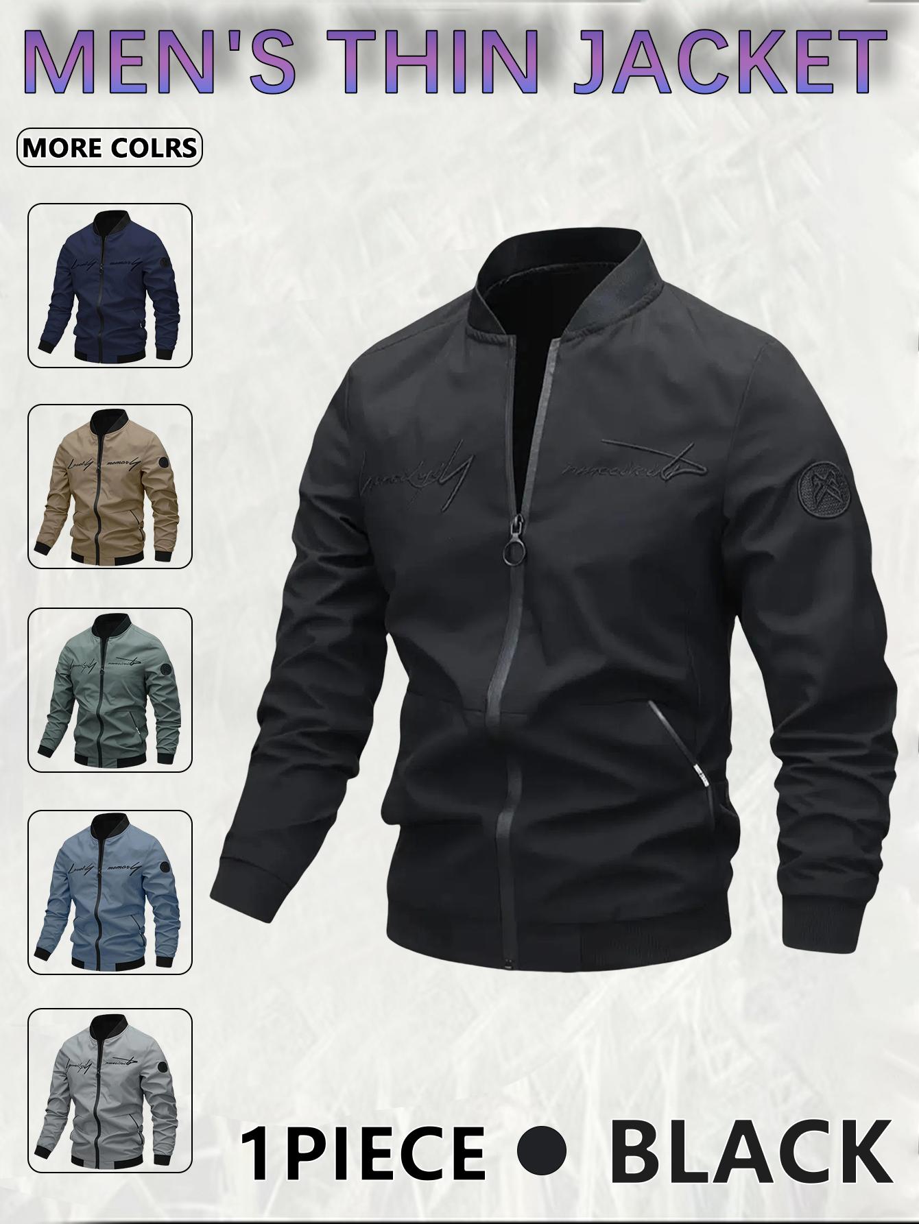 Men's Casual Windproof Jacket Outdoor Mountaineering Camping Polyester Personalized Letter Embroidered Pilot Jacket Beige Grey Qh Long Sleeve Zippers