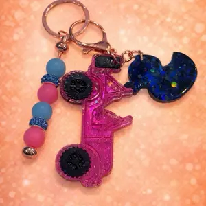 Coral bling Jeep Keychain Glitter Resin with Jeep Charm & Beaded Accent for Festive Accessories