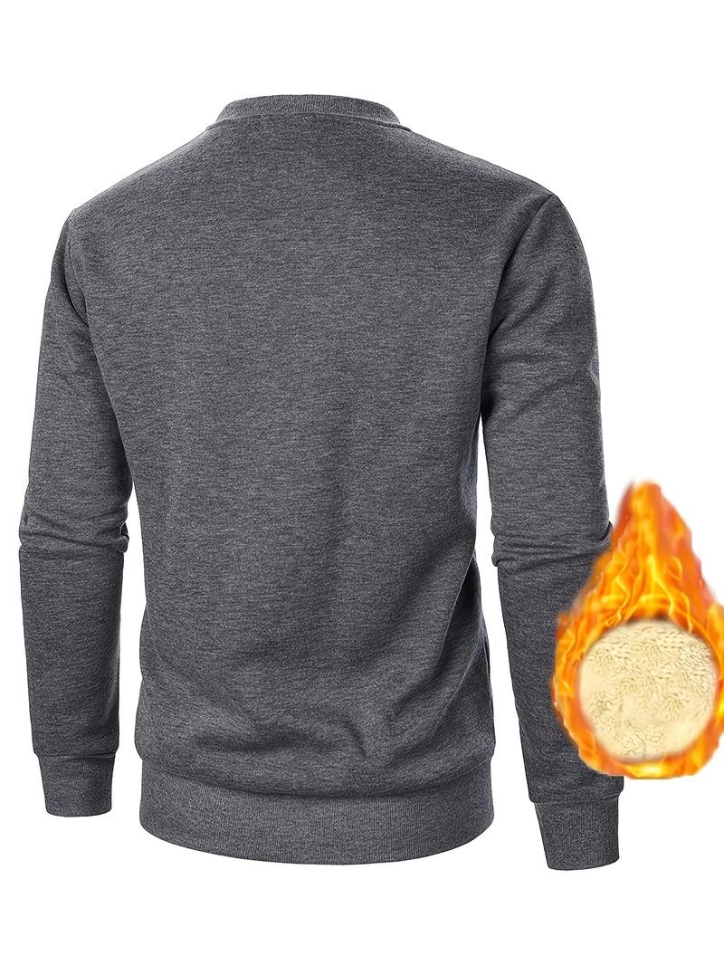 Men's Comfortable Fleece Lined Sweatshirt - Warm Thick Hoodie with "PERSIST" lettering, Round Neck, Long Sleeve, Casual Style, Suitable for Cold Winter Weather