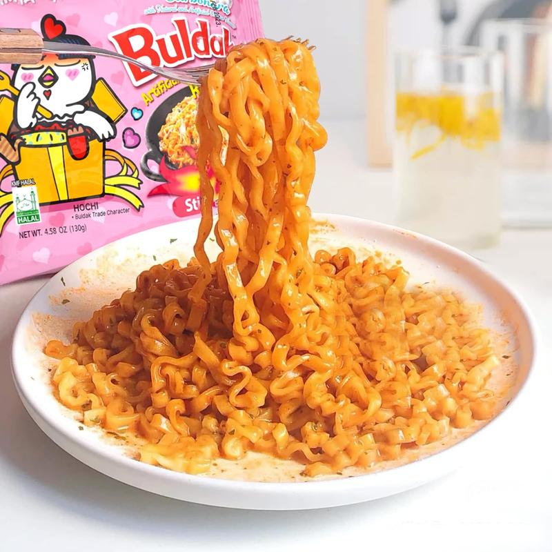 Buldak Hot Chicken Spicy Ramen Korea Instant Packaged Noodles,Carbonara,4.58 oz,5 Pack