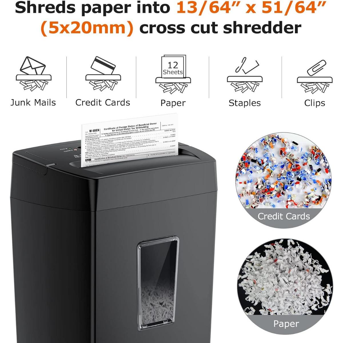 Bonsaii 12-Sheet Cross Cut Paper Shredder, 5.5 Gal Home Office Heavy Duty Shredder for Paper, Credit Card,Mail,Staples, High Security Level P-4 C275-A