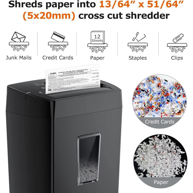 Bonsaii 12-Sheet Cross Cut Paper Shredder, 5.5 Gal Home Office Heavy Duty Shredder for Paper, Credit Card,Mail,Staples, High Security Level P-4 C275-A