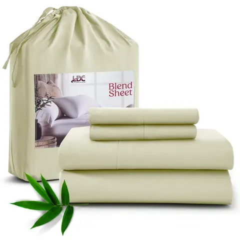 LDC LUX DECOR COLLECTION 4pc Bamboo Sheet Set - Silky Fitted Sheet, Cooling Deep Pocket Hotel-Style Bedding, Wrinkle-Resistant, Fade-Resistant, Flat Weave, Durable, Gift-Ready Boxed Set with Pillowcases (California King, Twin XL Sizes Available)