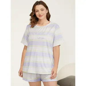 【Summer Turn-Up】Bloomchic Striped & Letter Print Pocket Contrast Sleep Top 2026 Summer Pick for Mother's Day