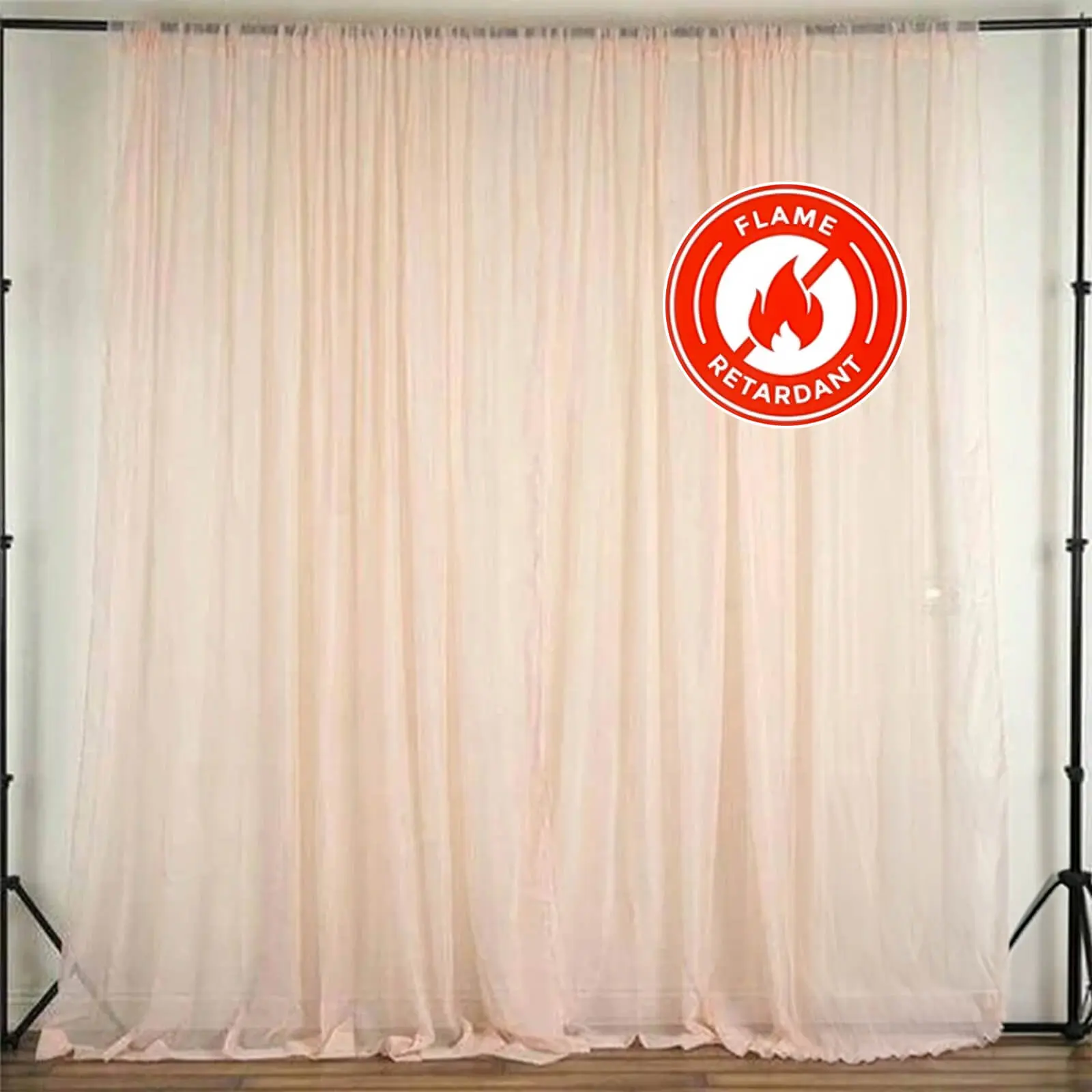 2-Pack 5ftx10ft Blush Pink Sheer Chiffon Backdrop Drape Curtains, Durable Flame-Resistant Organza Panels with Rod Pockets for Photography, Wedding Venues, Banquet Halls (Light Filtering)